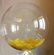 Бабл-шар с надписью и желтыми перьями, 61 см 