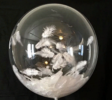 Бабл-шар с надписью и белыми перьями, 61 см 