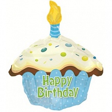 Фольгированный шар "Кекс на день рождения", 51 см, голубой