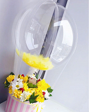 Бабл-шар с цветами и перьями, 51 см 